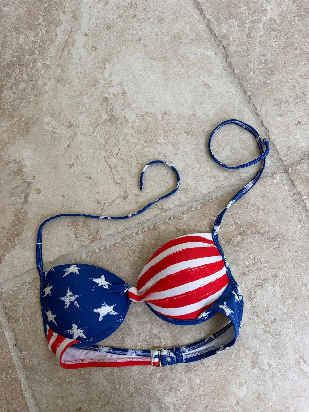 Women’s stars/stripe MED. Push-Up Bikini Top and Mix-and-Match Bottoms both MED.